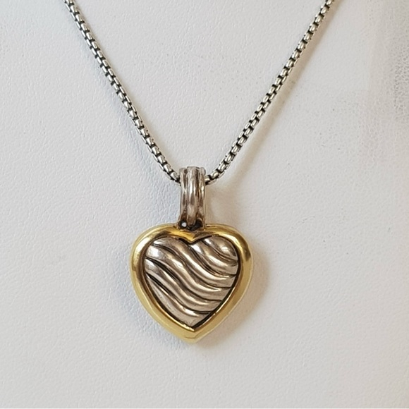 David Yurman Sterling & 18K Gold Large Cable Heart Locket Pendant - Picture 4 of 11